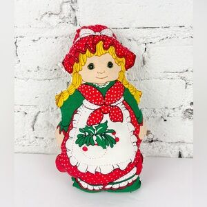 Vintage Holly Hobbie Christmas Stuffed Pillow Doll 11”
